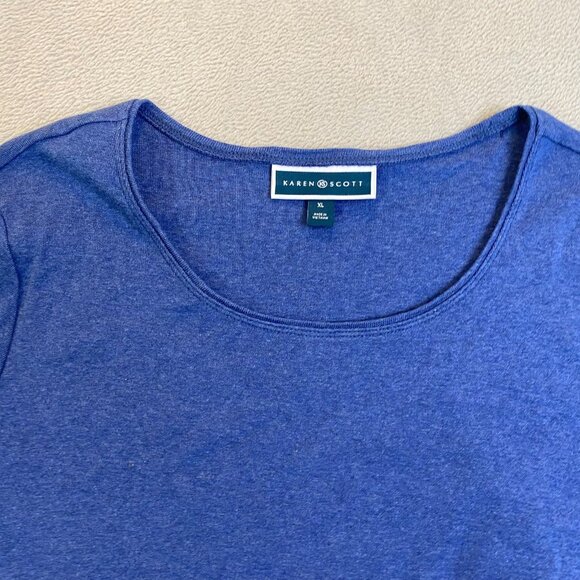 Karen Scott Women's Top XL Blue Short-Sleeve Cotton With Button Detail Hem - Picture 6 of 11
